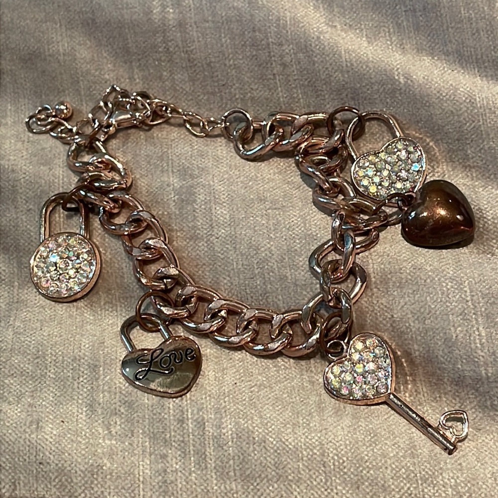 Vintage Iridescent Rhinestone Charm Bracelet 7-10”